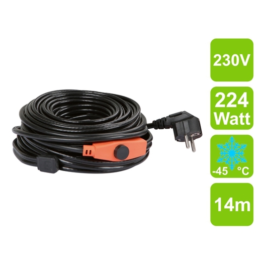 Heizkabel 14 m - Frostschutz Heizleitung | 230 V | 224 Watt | Rohrbegleitheizung