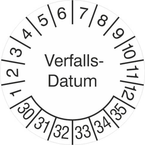 Prüfplakette Verfallsdatum | 500 Stück Rolle | 3,0 cm | Weiss/Schwarz | Version 30-35 | 2030-2035