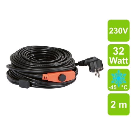 230V Frostschutz Heizleitung - 2m Heizkabel für Rohrbegleitheizung | 32 Watt