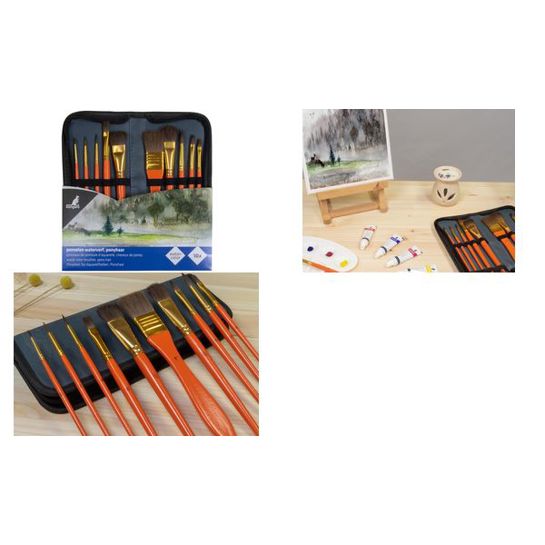 Kangaro Aquarell-Pinsel-Set - 10-teilig im Etui (62340051) - Ponyhaarpinsel