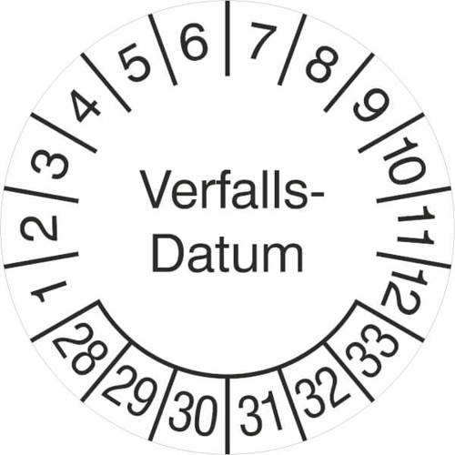 Prüfplakette Verfallsdatum 2028-2033 | Weiß/Schwarz | 500 Stück Rolle | 3,0 cm