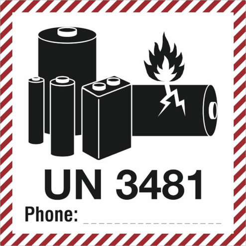 SafetyMarking UN 3481 Lithium-Ionen Batterie Etikett - Selbstbeschriftung - 500 Karten/Rolle