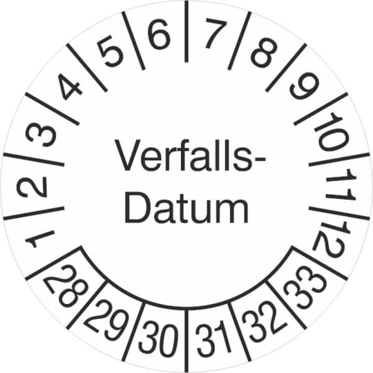 Prüfplaketten ohne Jahresfarbe (6 Jahre) - Verfallsdatum 2028-2033