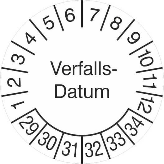 Prüfplaketten mit Verfallsdatum - 500 Stück Rolle | Weiß/Schwarz | 3,0 cm | Version 2029-2034