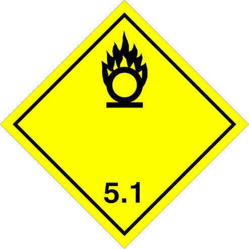 Klasse 5.1 Entzündend (oxidierend) wirkende Stoffe – Selbstklebende PE-Folie 500 Stk/Rolle, Größe: 10 x 10 cm