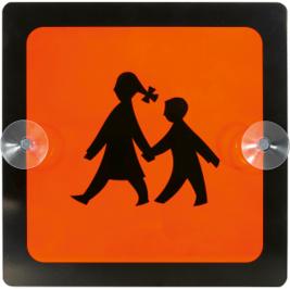 Schulbusschild mit 2 Saugern – 250x250 mm – Kunststoff 2 mm – Orange Reflektierend RA1