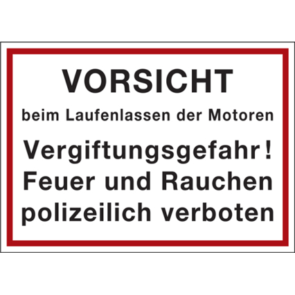 Achtung: Selbstklebende Folie "VORSICHT beim Laufenlassen der Motoren" - 350 x 250 mm