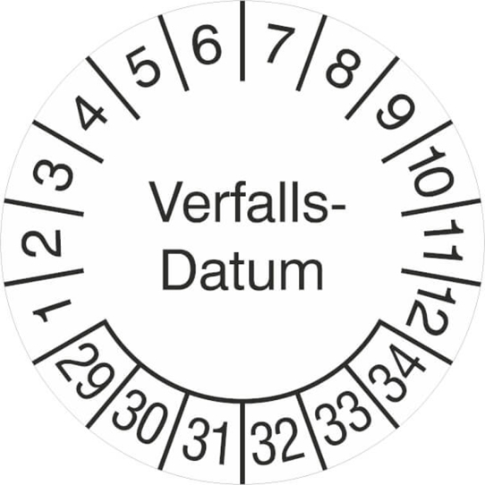 Prüfplaketten ohne Jahresfarbe - 6 Jahre Haltbarkeit (Verfallsdatum: 2029-2034)