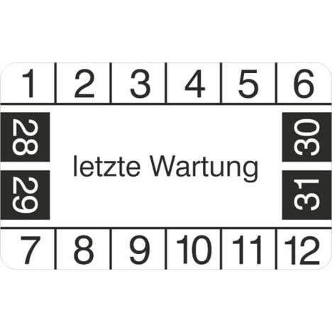 Prüfplaketten ohne Jahresfarbe – Letzte Wartung (4 Jahre) | 2028-2031