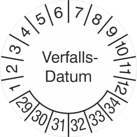 Prüfplaketten ohne Jahresfarbe (6 Jahre) - Verfallsdatum 2029-2034