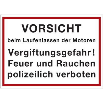 Warnschild 'VORSICHT! Beim Laufenlassen der Motoren' – Rot/Schwarz – Kunststoff – 350 x 250 mm